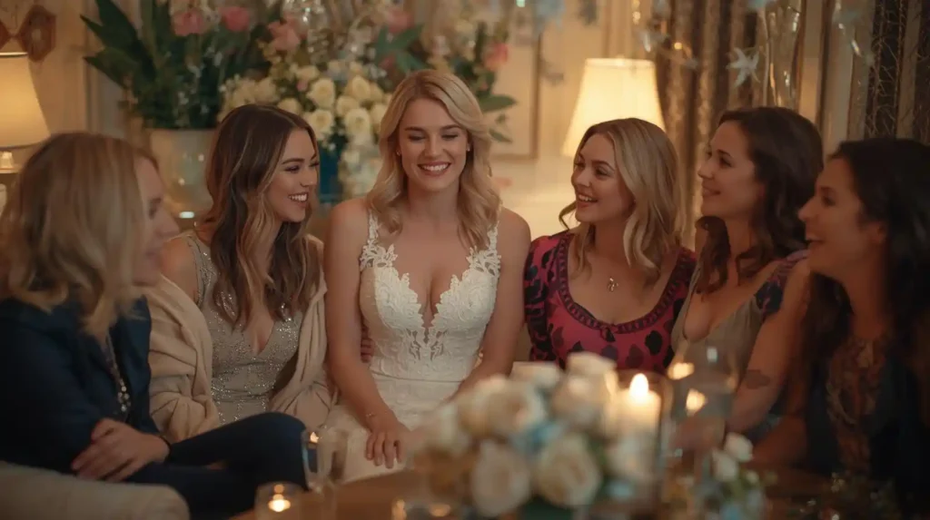 Bride sharing heartfelt moment with friends