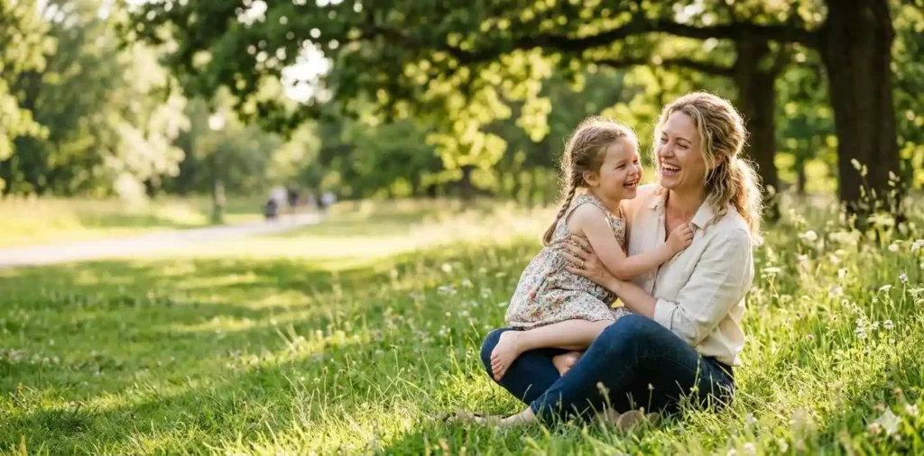 Mother and child playing together in park