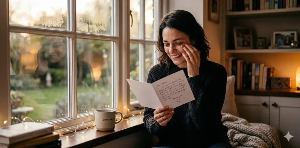 Person reading heartfelt birthday letter