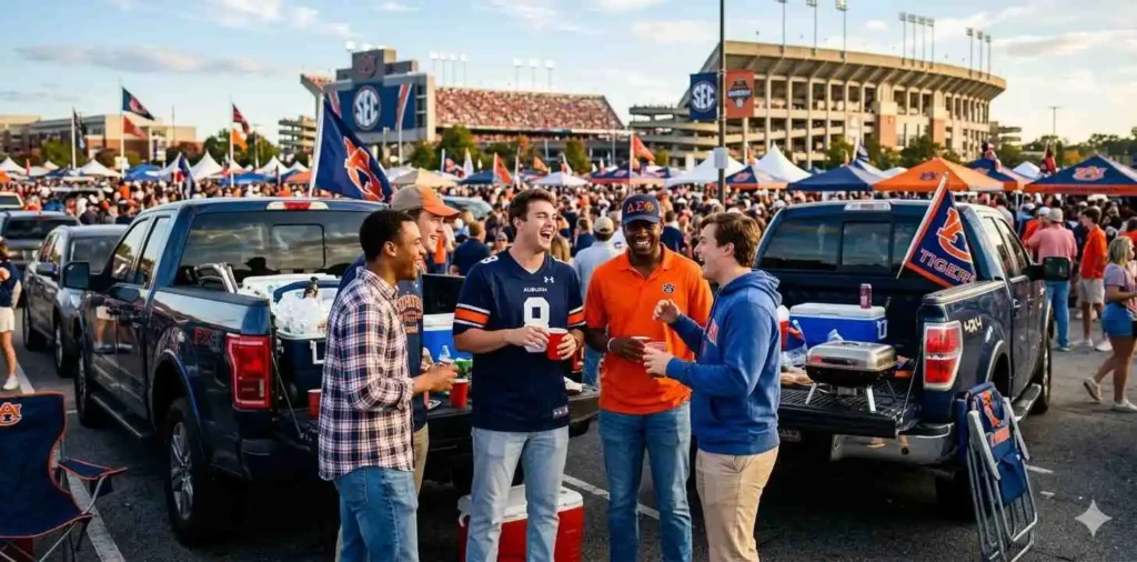 Friends celebrating before a football game