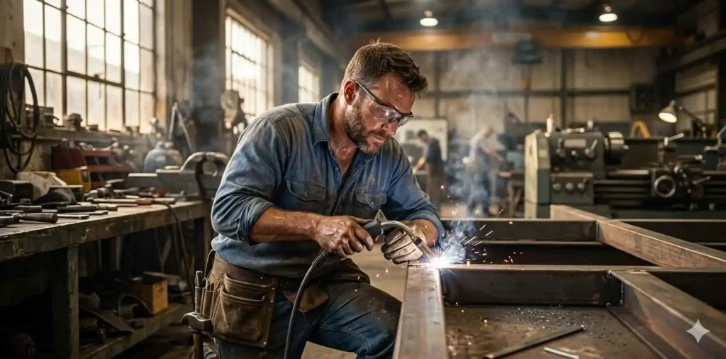 Father working hard in construction site