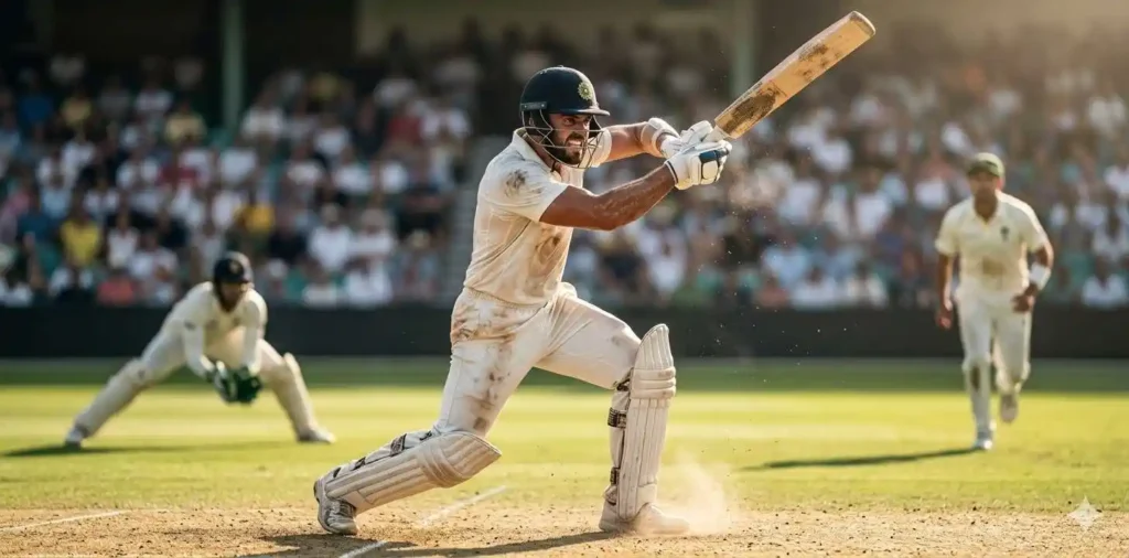 Athlete training intensely in cricket match