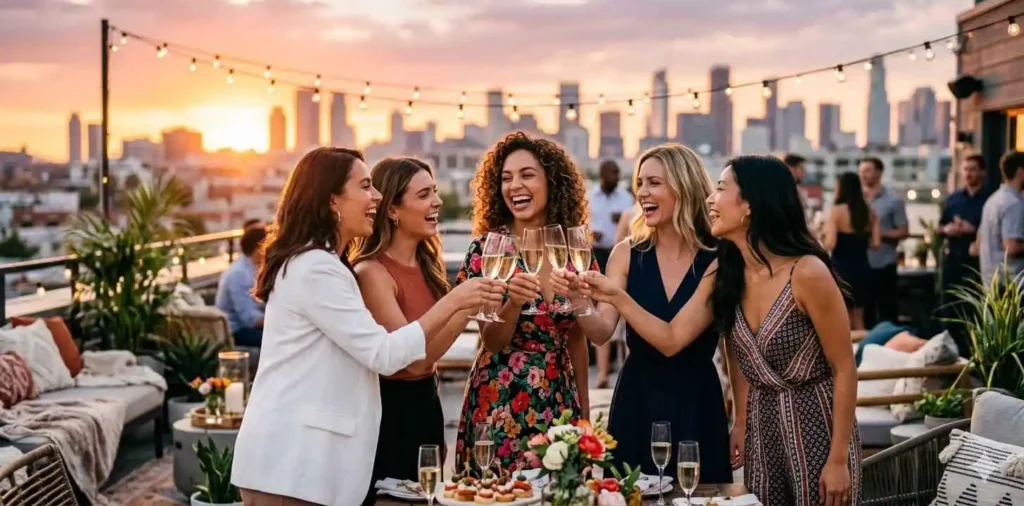 Women celebrating achievement with joyful smiles