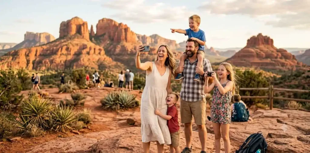 Family enjoying Arizona desert vacation