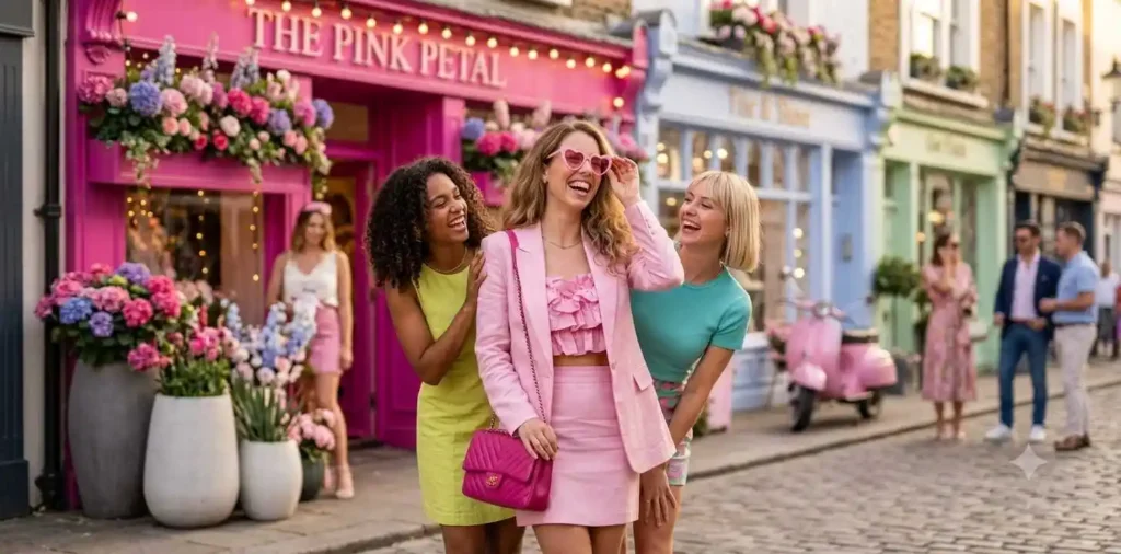 Woman wearing vibrant pink Barbiecore outfit