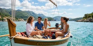 Friends enjoying scenic boat trip