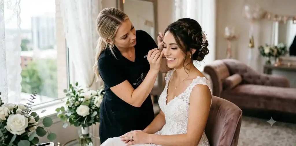 Bride smiling with elegant wedding makeup