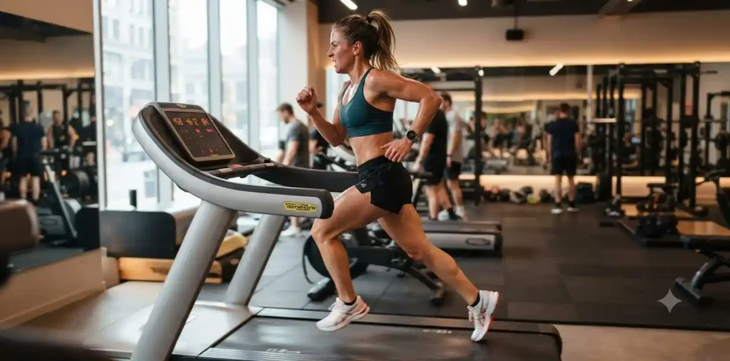 Athlete running on treadmill during cardio workout