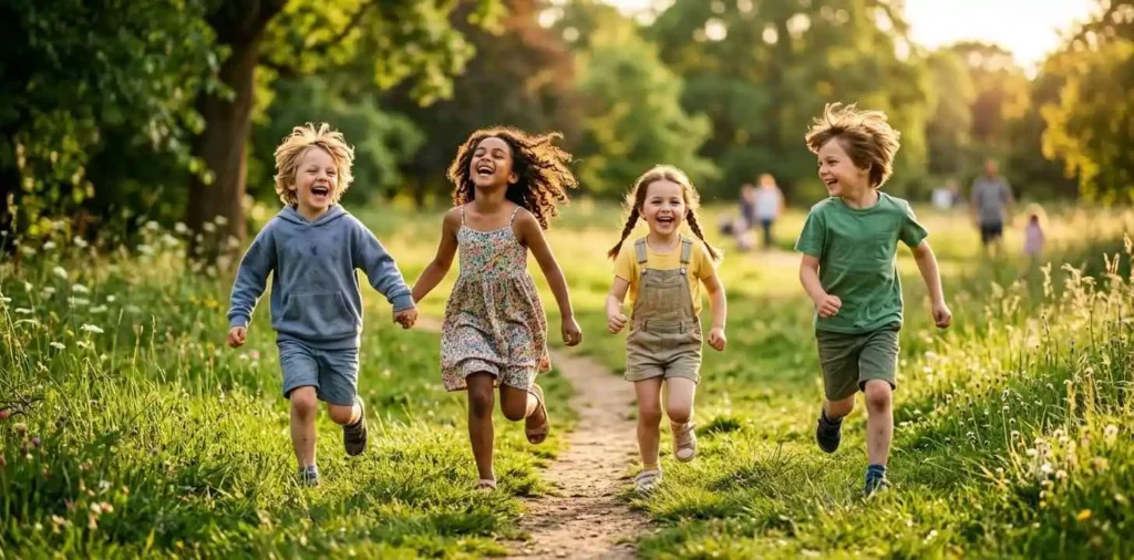 Children playing together in sunny park