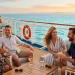 Traveler enjoying private cruise balcony