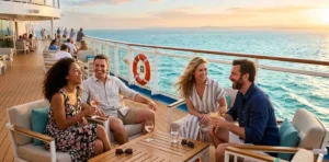 Traveler enjoying private cruise balcony