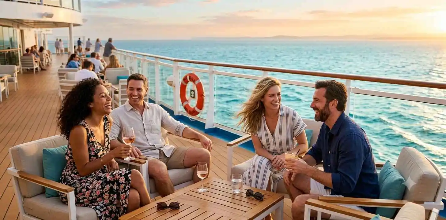 Traveler enjoying private cruise balcony