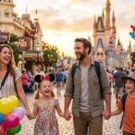 Family enjoying magical theme park day