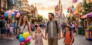 Family enjoying magical theme park day