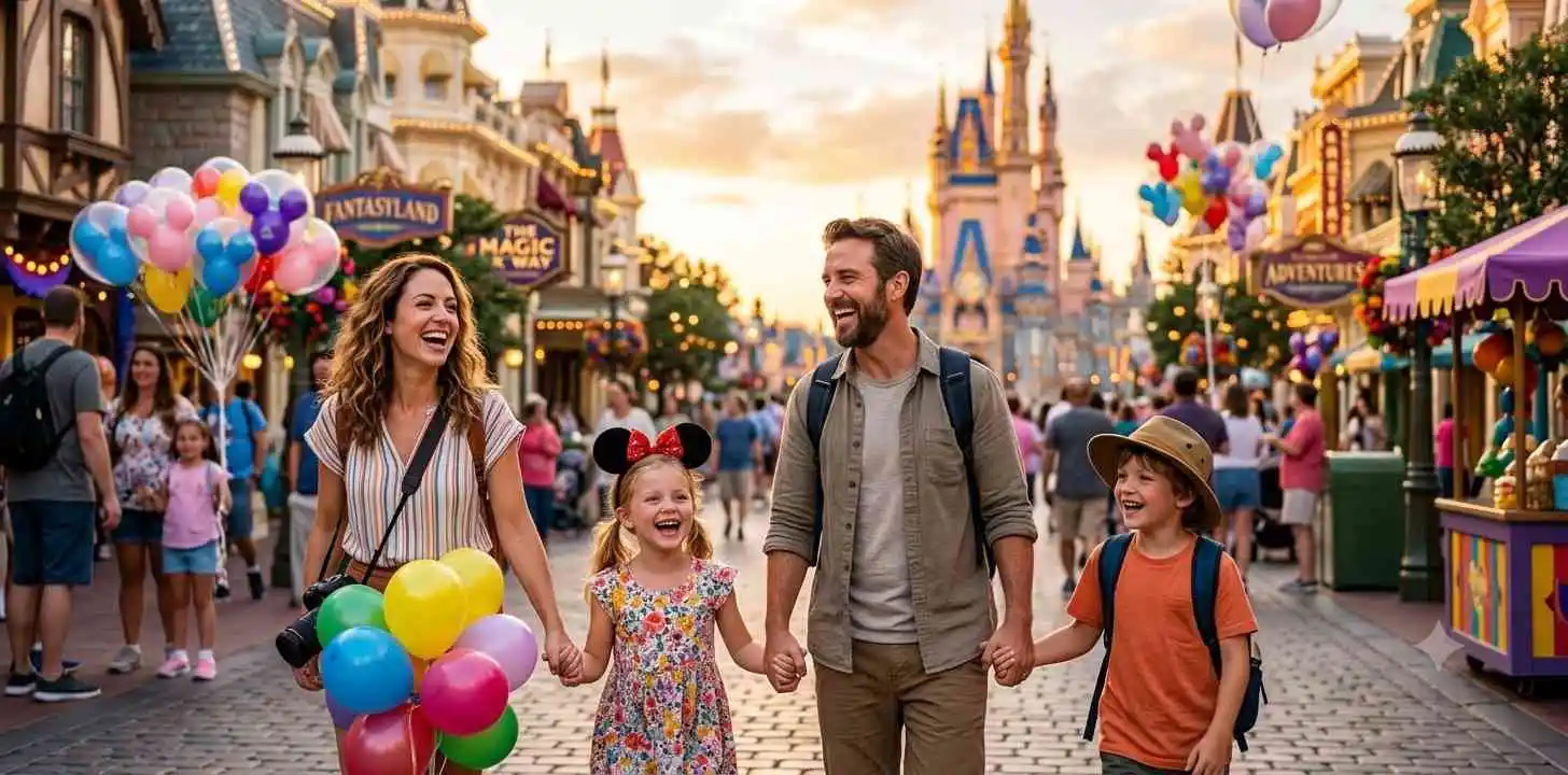 Family enjoying magical theme park day