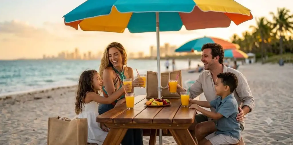 Family enjoying Miami beach vacation