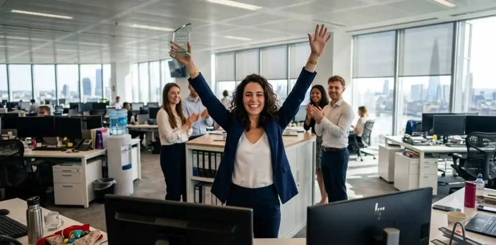 Professional celebrating a major personal achievement