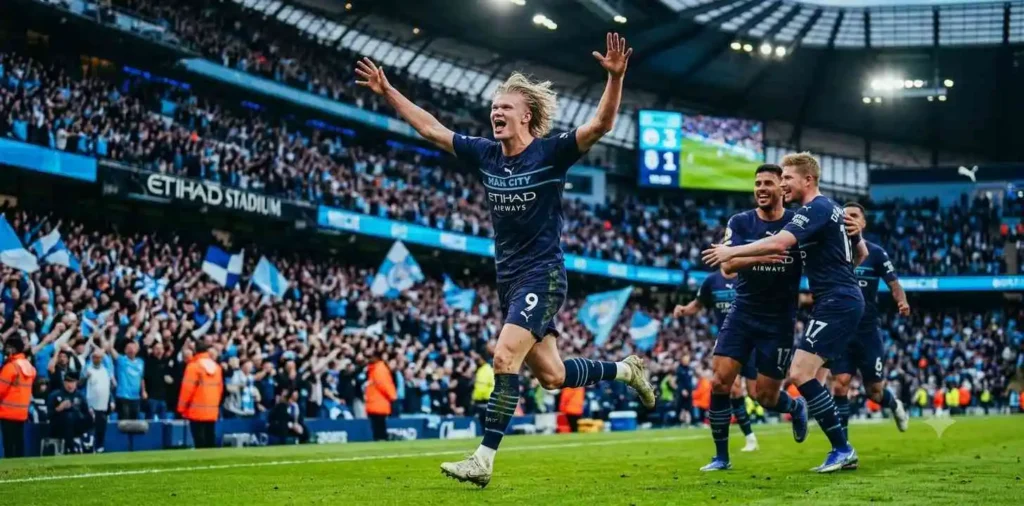 Football player celebrating three goals