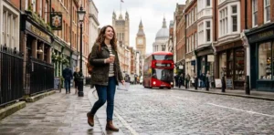 Traveler exploring London city streets
