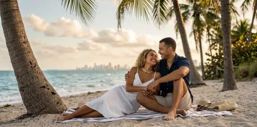 Couple relaxing under Miami palms