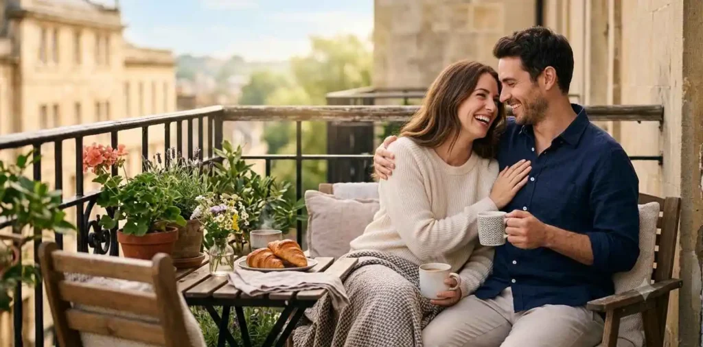 Couple sharing coffee in morning light