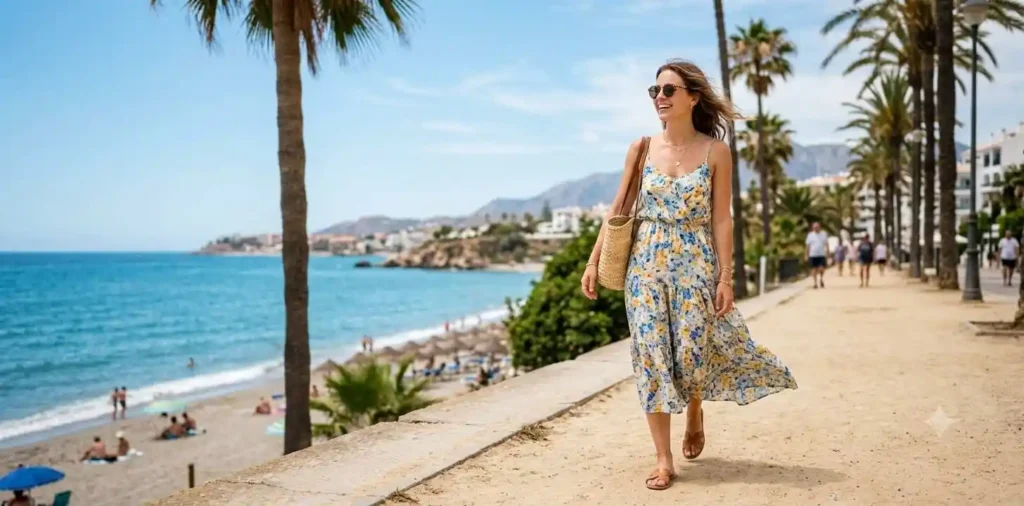 Woman enjoying sunshine in a summer outfit