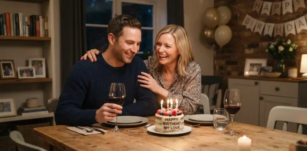 Wife celebrating her husband’s birthday together