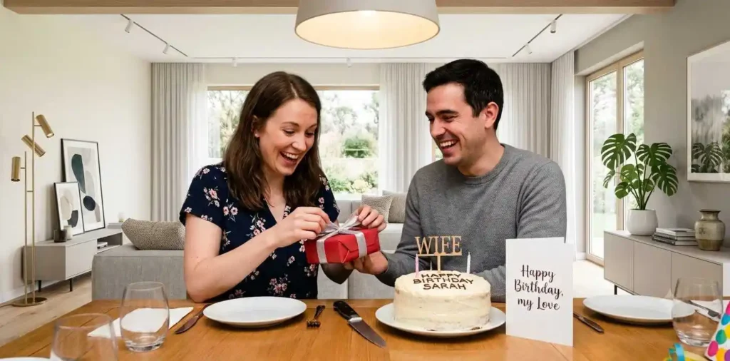 Wife celebrating her birthday with husband