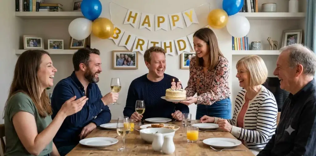 Family members celebrating a birthday together