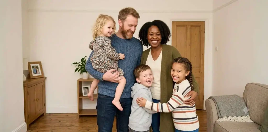 Family members smiling together at home