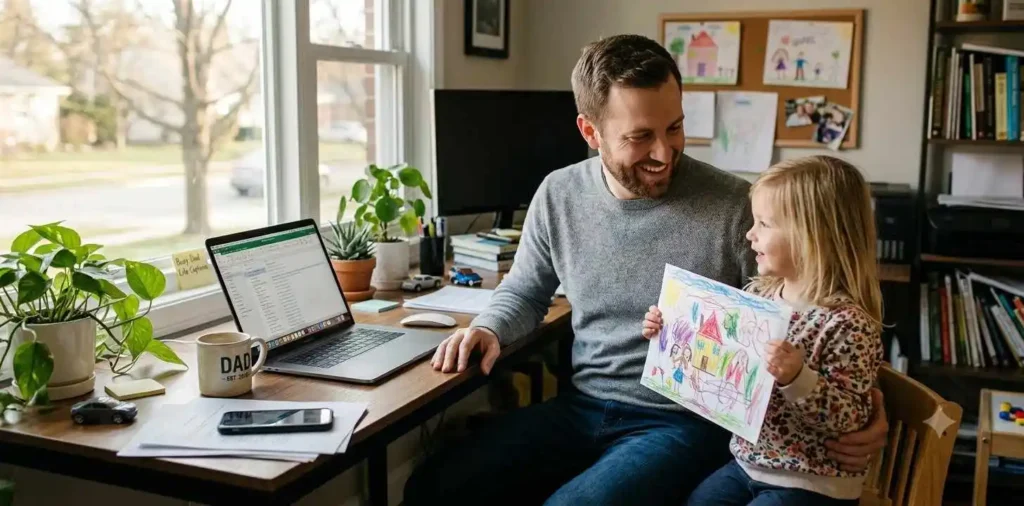 Father balancing work and family responsibilities