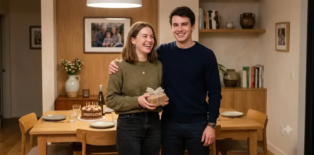 Twin siblings celebrating together at home