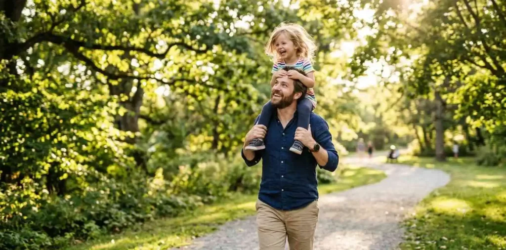 Father playing with his child outdoors