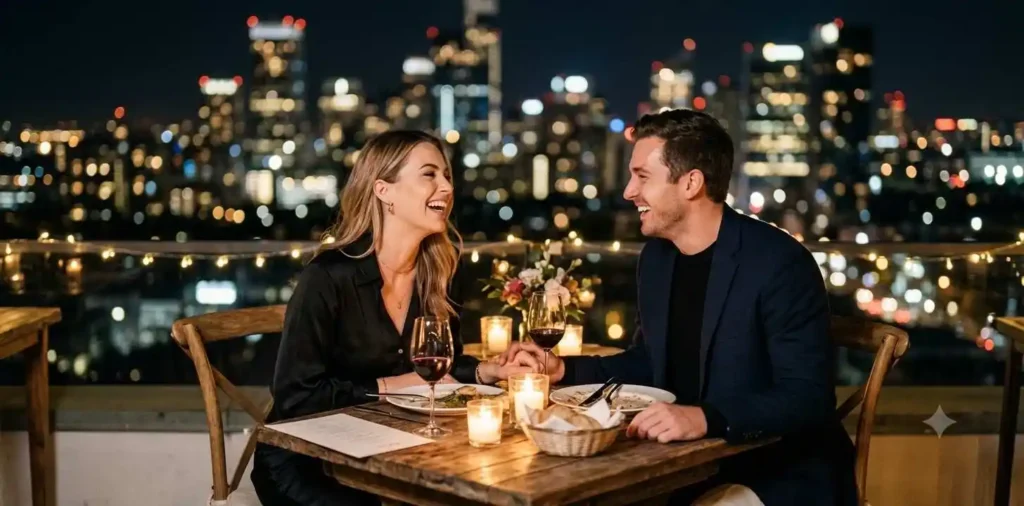 Couple enjoying dinner together at an elegant restaurant