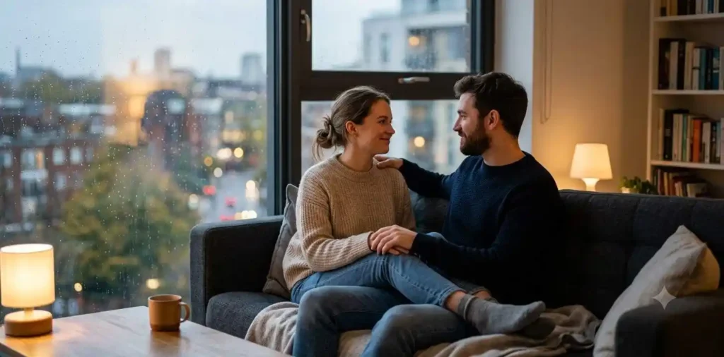 Couple sharing a quiet intimate moment indoors