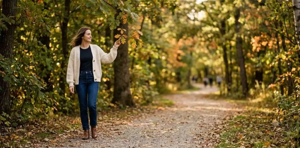 Woman enjoying an early fall afternoon outdoors