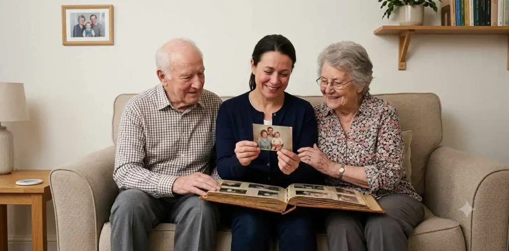 Family sharing an emotional memory together indoors
