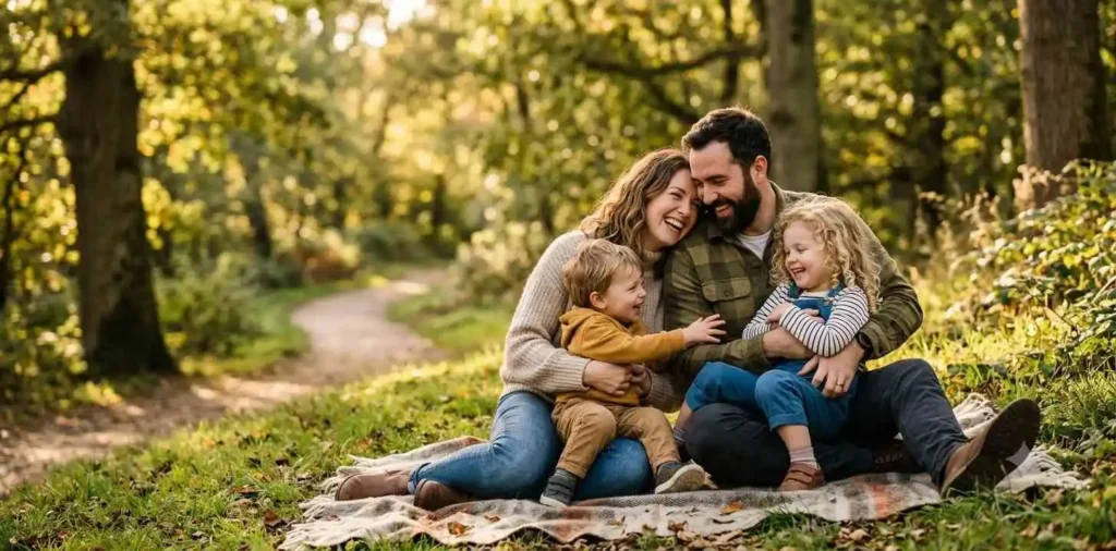 Family enjoying a happy outdoor gathering together