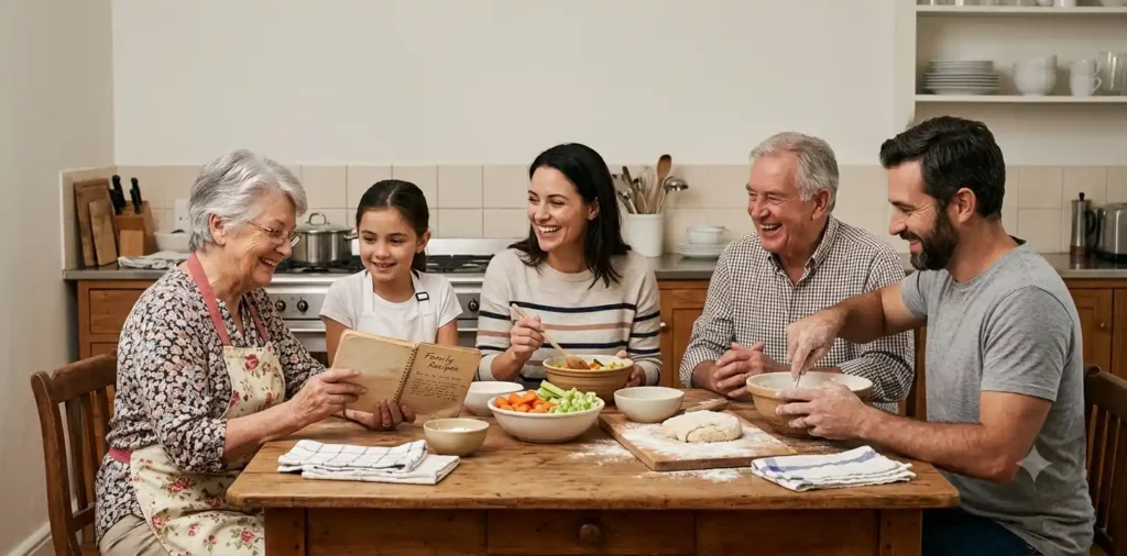 Family preparing a traditional meal together
