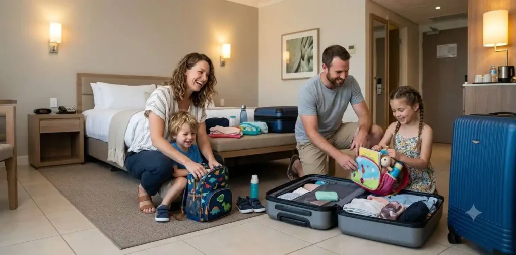 Family enjoying a vacation together indoors
