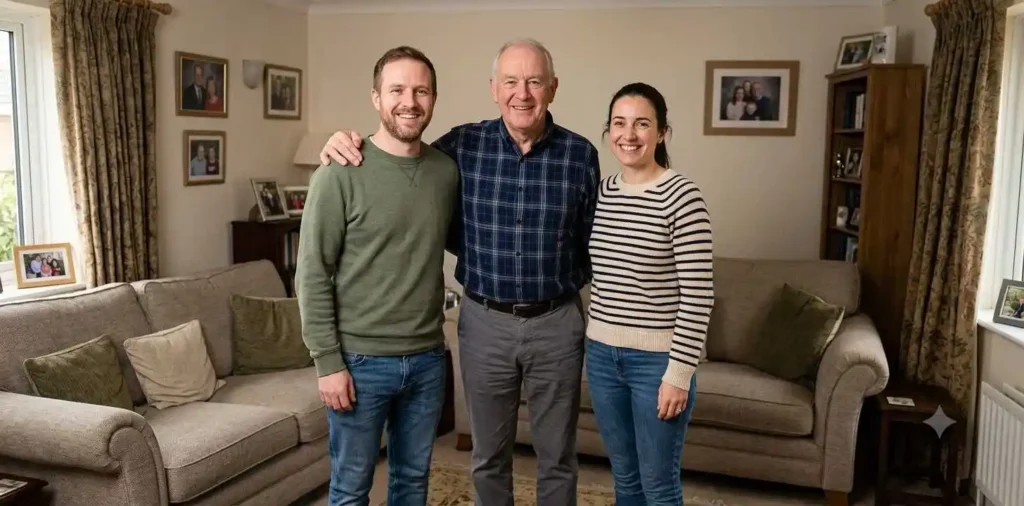 Father-in-law posing with family at home