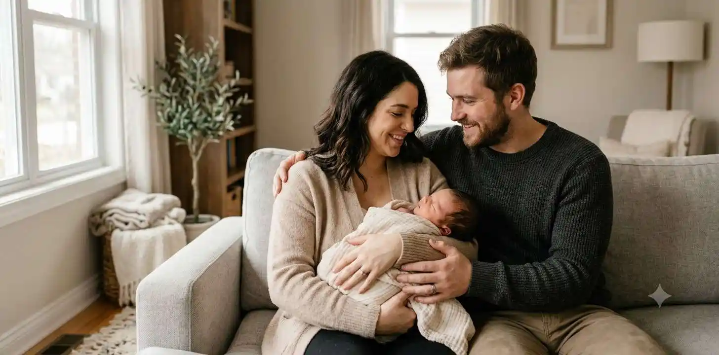 Parents lovingly holding their newborn baby
