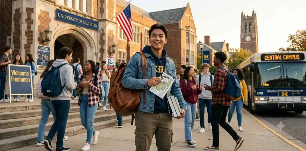 Student arriving for the first school day