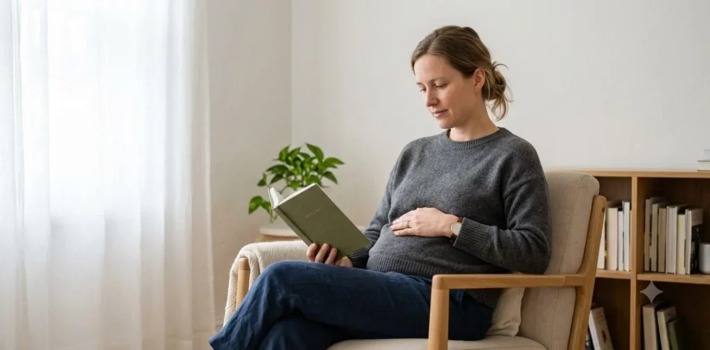 Pregnant woman sitting peacefully at home