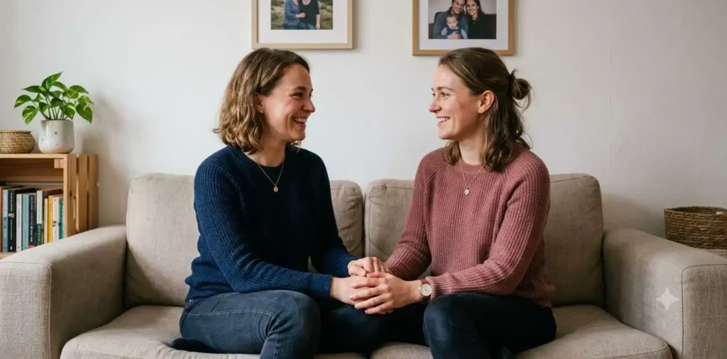 Twin sisters sharing a heartfelt moment together
