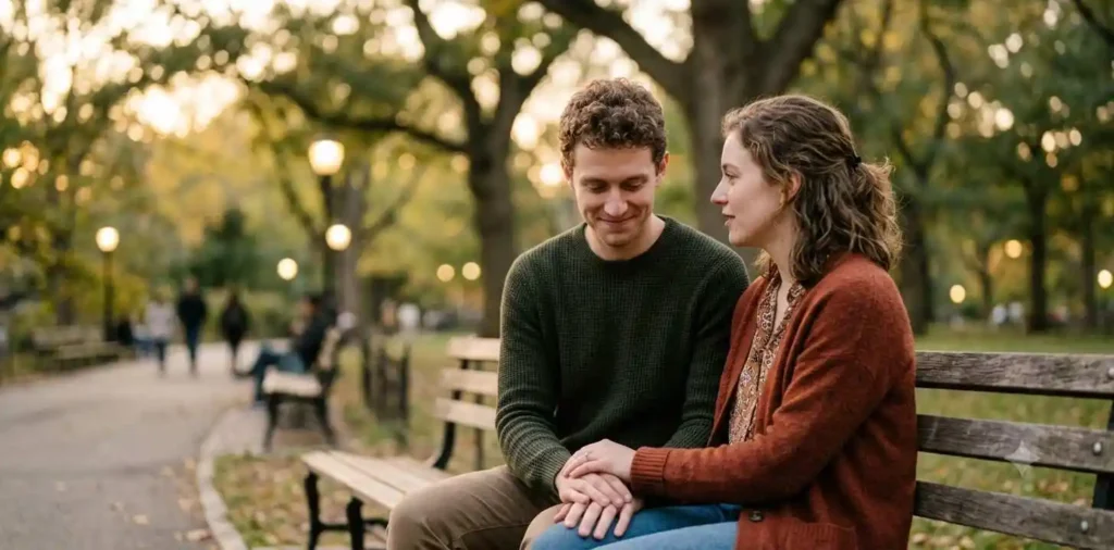 Couple sharing a tender moment after reconciliation