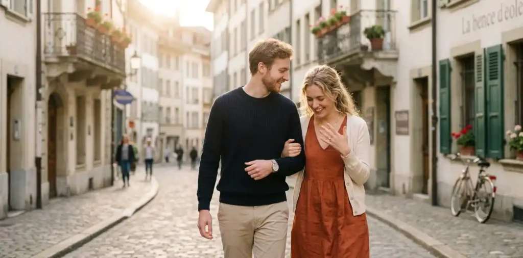 Engaged couple celebrating their future together