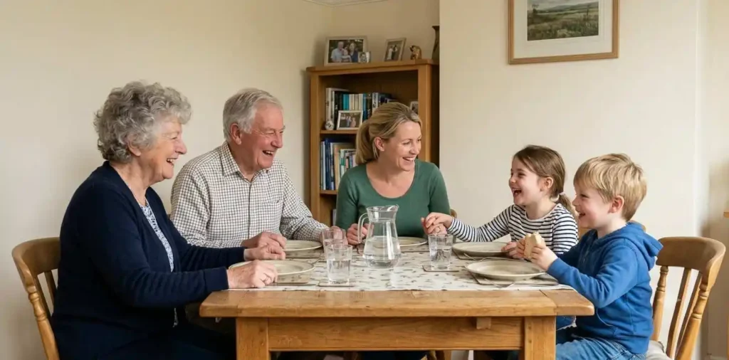 Three generations sharing a happy family moment