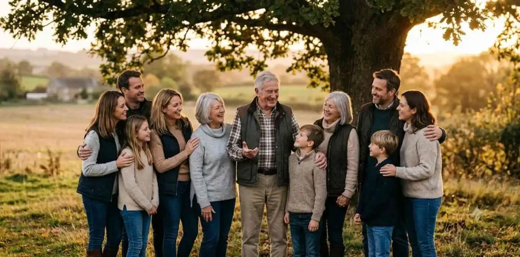 Family sharing a grateful moment outdoors