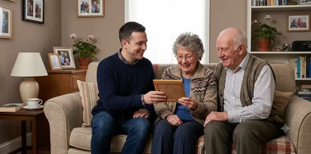Grandchild thanking grandparents during a family moment